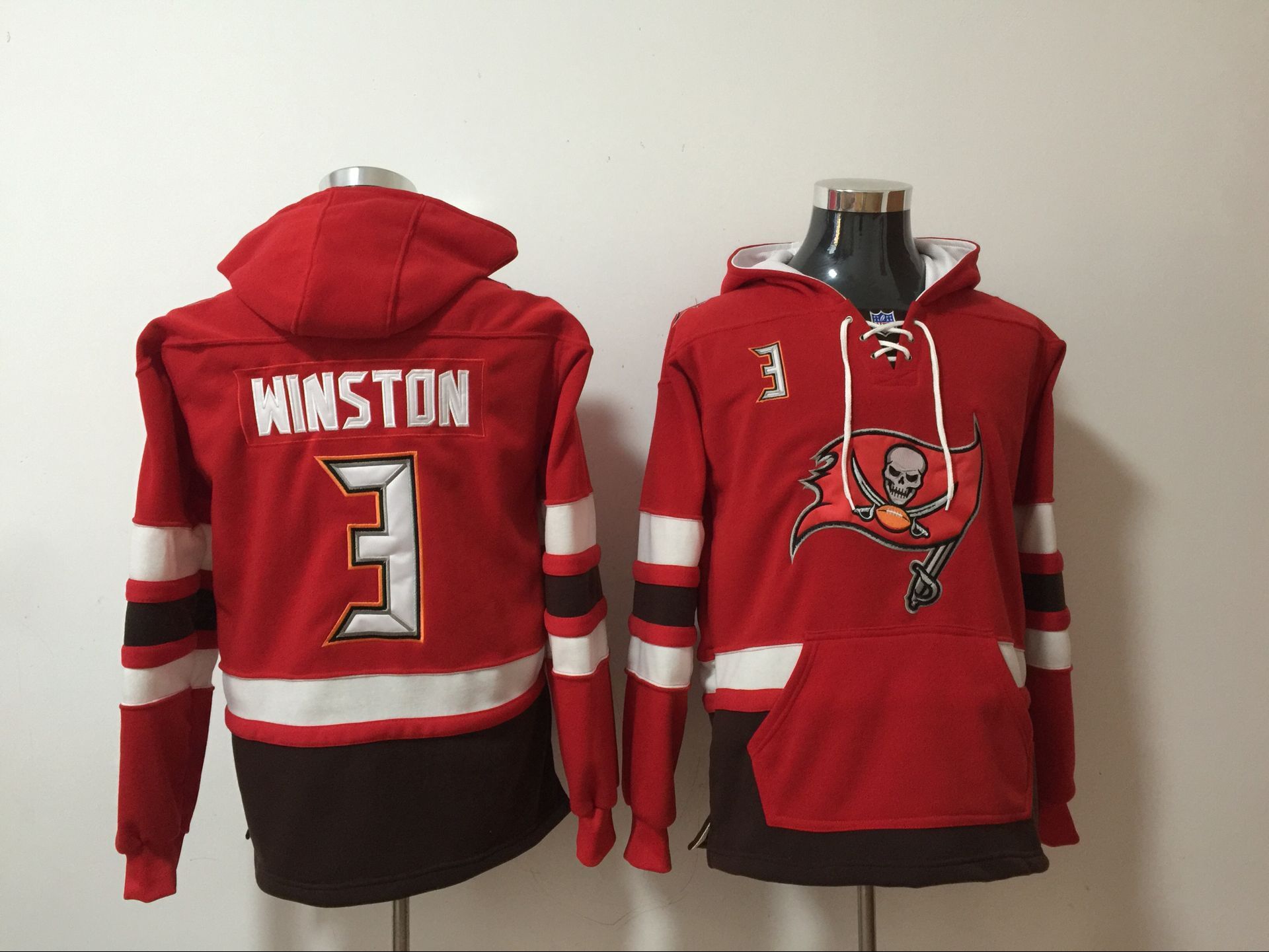 Men's Tampa Bay Buccaneers #3 Jameis Winston Red All Stitched Hooded Sweatshirt